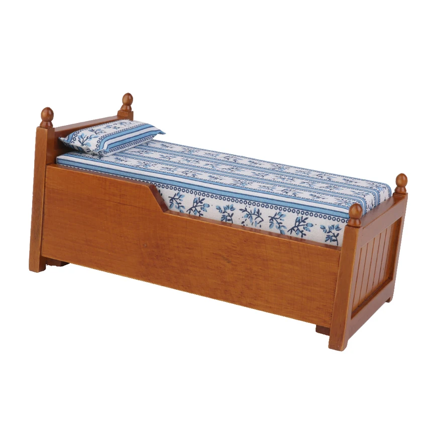 

oMoToys 1/12 Scale Dollhouse Furniture Miniature Wooden Drawer Bed Brown/White optional