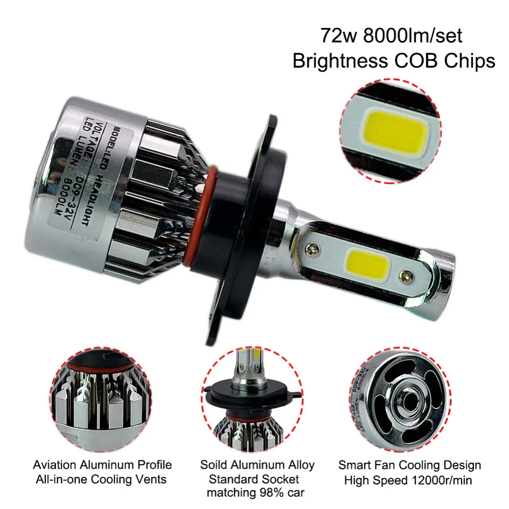 2 шт. H7 LED H4 H1 H3 H11 H8 H9 H13 881 9005 9006 9007 автомобильные лампы для фар машины 72 Вт 8000LM