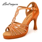 LadingwuЛидер продаж; Танцевальная обувь для латинских женщин; бронзовая, черная шелковая атласная танцевальная обувь для сальсы; Обувь для бальных танцев на платформе; женская обувь