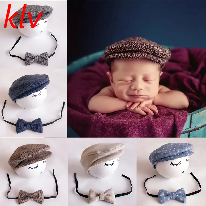 New 1Set Crochet Baby Toddler Hat And Tie Handmade Newborn Photography Props Baby Cap Beanie Infant  Bow Tie Set