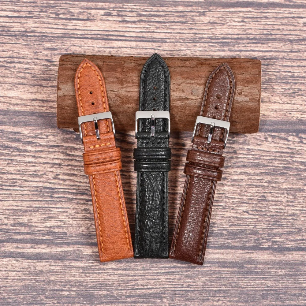 BEAFIRY 18mm 20mm Watch Band Litchi Pattern Genuine Leather Watch Straps Watchbands Accessories Black Dark Brown Light Brown