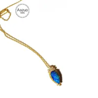 Aazuo 18K Yellow Gold Opal Necklace Natual Blue Opal Diamond gifted for Women Girls Mother Valentine's Day Gift Link Chain