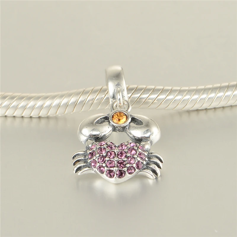 Подвеска в виде краба из серебра 925 пробы с фианитом|crab charm|drop charmcharm charm |