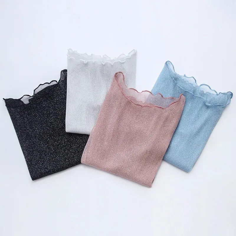 Moda jihan новые женские футболки перспективная сетка Блестящий кроп топы с гофрированной отделкой 3/4 рукав топы футболки Рене блеск Топы И Футболки