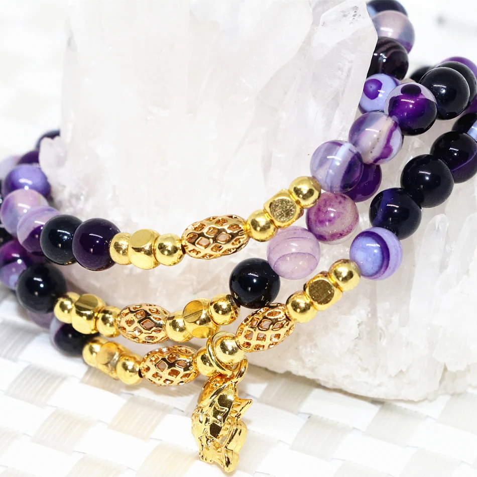 fish pendant unique elastic purple multilayer long bracelet natural carnelian stone veins agat onyx 6mm round beads jewelryB2242 | Украшения
