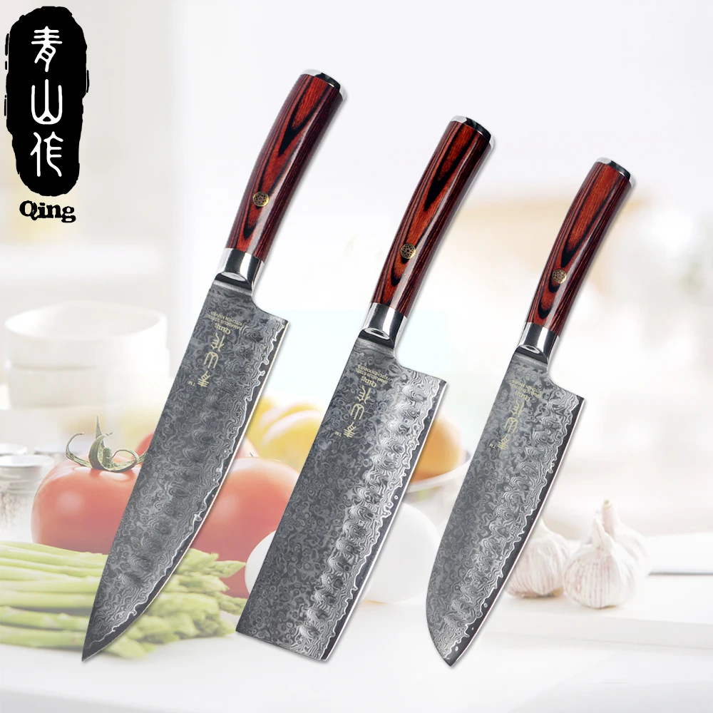 QING beauty шаблон дамасский клинок нож 8 &quotшеф повара 7&quot разделочный Santoku VG10 Core цвет