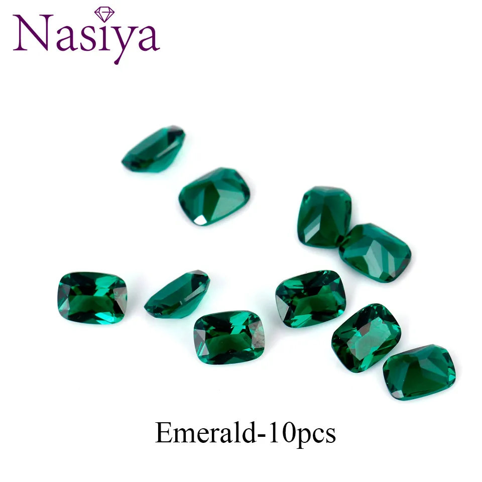 Emerald NASIYA 6*8 мм-10 шт. свободные драгоценные камни, создаваемые нано-сапфир, изумруд, небесно-голубой топаз, красивый красочный драгоценный камень для ювелирных изделий DIY - Цвет: Emerald