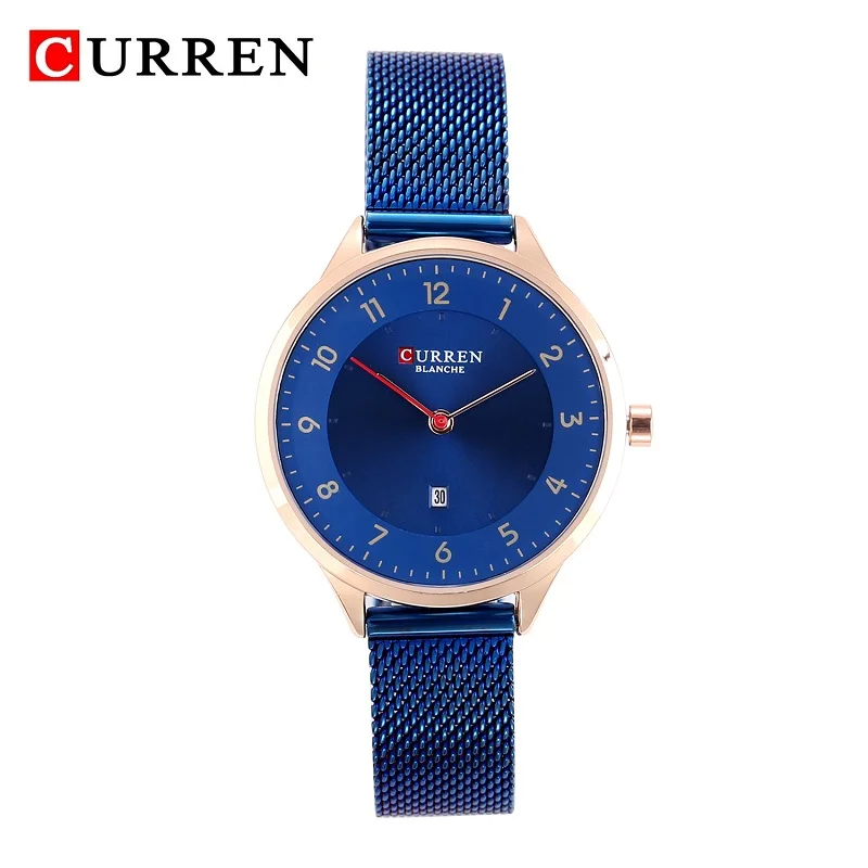 Blue CURREN, женские часы, модные, розовое золото, кварцевые часы, для девушек, Лидирующий бренд, Роскошные, женские, повседневные, наручные часы, женские часы, Reloj Mujer - Цвет: Blue