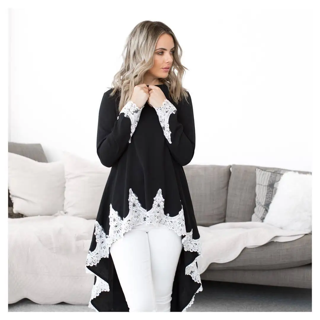 Fashion High Quality Girl's Blouse Patchwork Lace Long Sleeve Casual Top Swallow Tail Islamism Blouses for Muslim Women