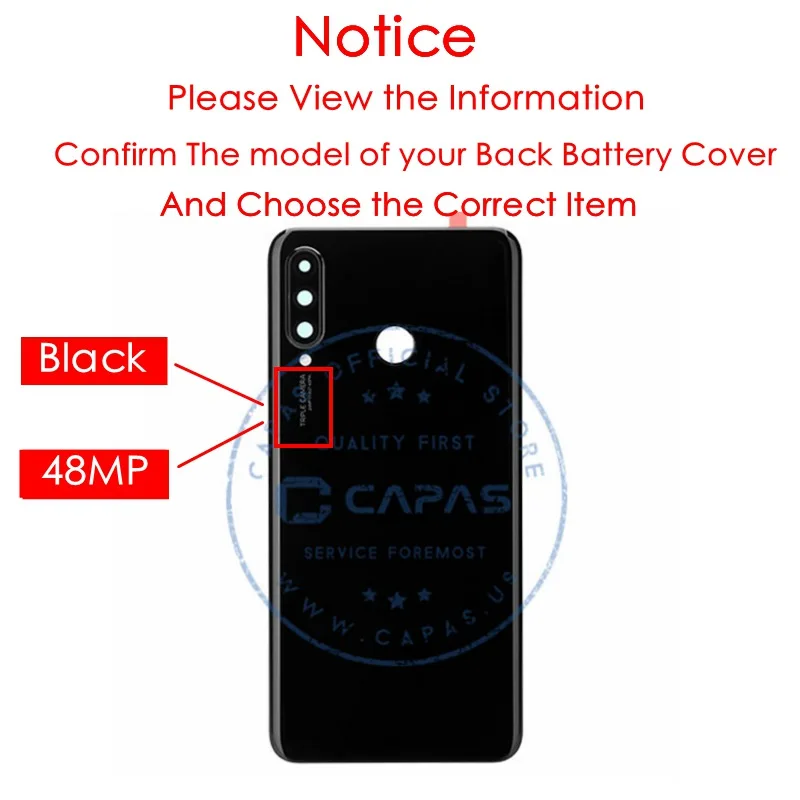 Black 48MP Для huawei P30 Lite крышка батареи+ камера Стекло Объектив 24MP/48MP для huawei nova 4e задняя дверь Замена Ремонт Запчасти - Цвет: Black 48MP