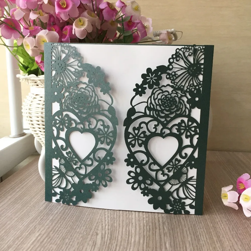 

30pcs Laser Cut 250gsm Purple Pearl Paper Elegant Hollow Flower with heartWedding Party Birthday Invitation Card Party Supplies