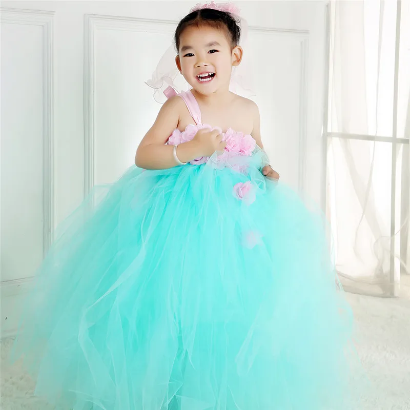 Платье-пачка для девочек ручной работы Тюлевое платье принцессы с мятными