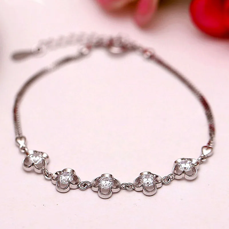 Прекрасный Цветок 925 стерлингового серебра браслеты для женщин AAA + прозрачный