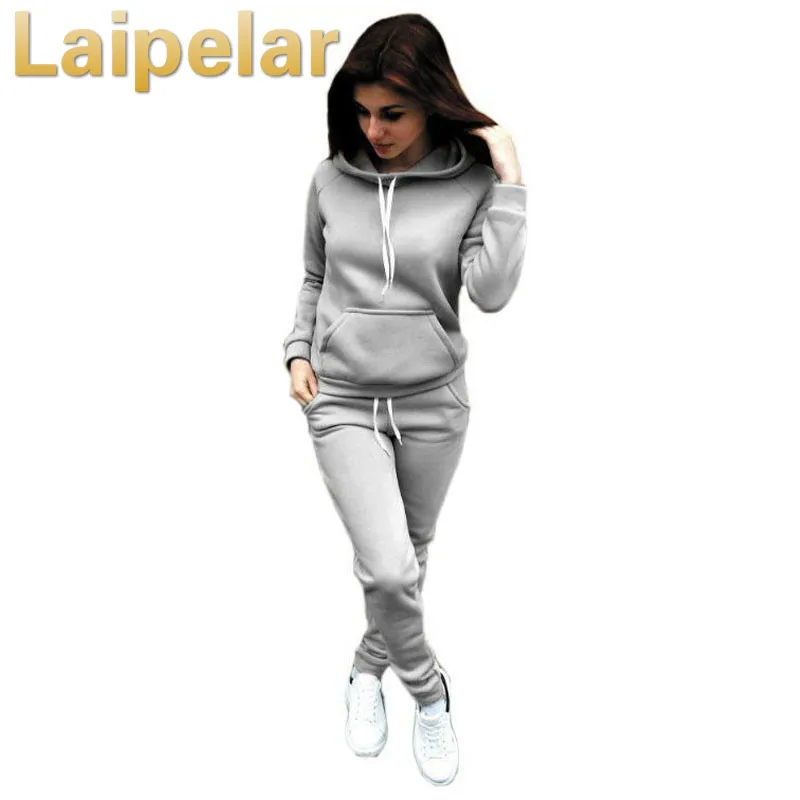

Laipelar Women Casual Tracksuit Hoodies Sweatpant Two Pieces Set Autumn Warm Women Bandage Tops Pants Clothing Set Suit Female