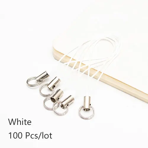 White 100 шт цветной полиэфирный шнур с двойным кольцом ювелирный шнур для мобильного телефона с подвеской ручной работы - Цвет: White