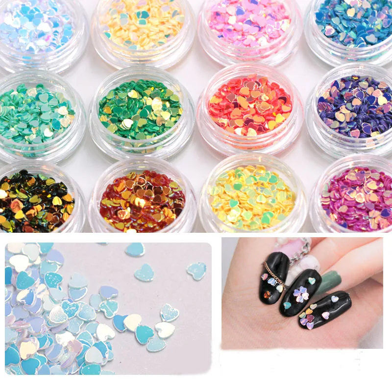 12 коробок блестки для ногтей в форме сердца|nail sequins|flake glitternail art glitter decorations |