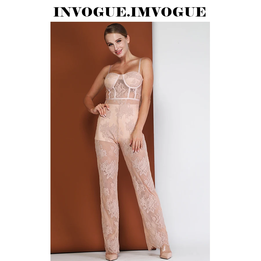 INVOGUE. Женский кружевной комбинезон с открытой спиной IMVOGUE однотонный Облегающий