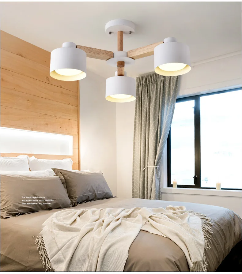 Nordic Design Modern Wood Lustre E27 Iron Lampshades Chandeliers Lamps Ceiling Dinning Room Lighting Led Kitchen Lighting lamp