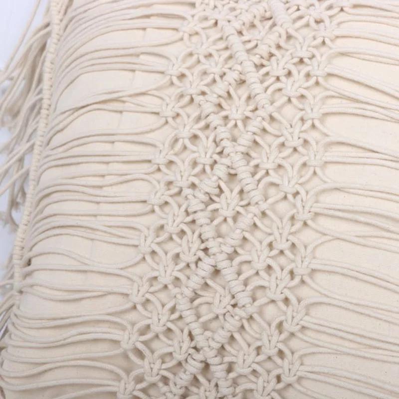 Тканая квадратная наволочка с бахромой ручной работы макраме кисточками в стиле