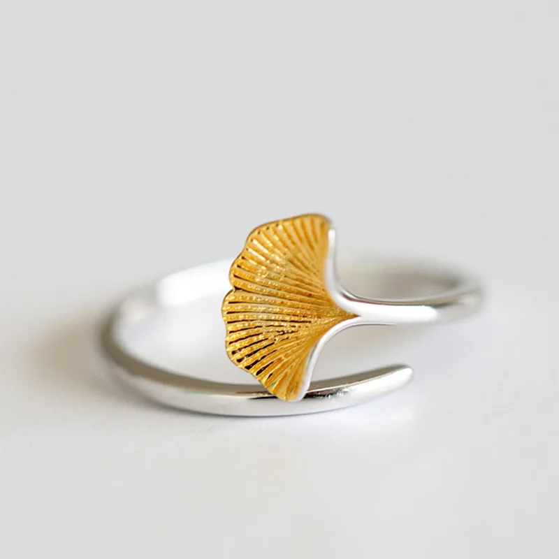

Daisies New Arrivals Pure 925 Sterling Silver Ginkgo Biloba Leaf Rings for Women Adjustable Size Ring Sterling-silver-jewelry