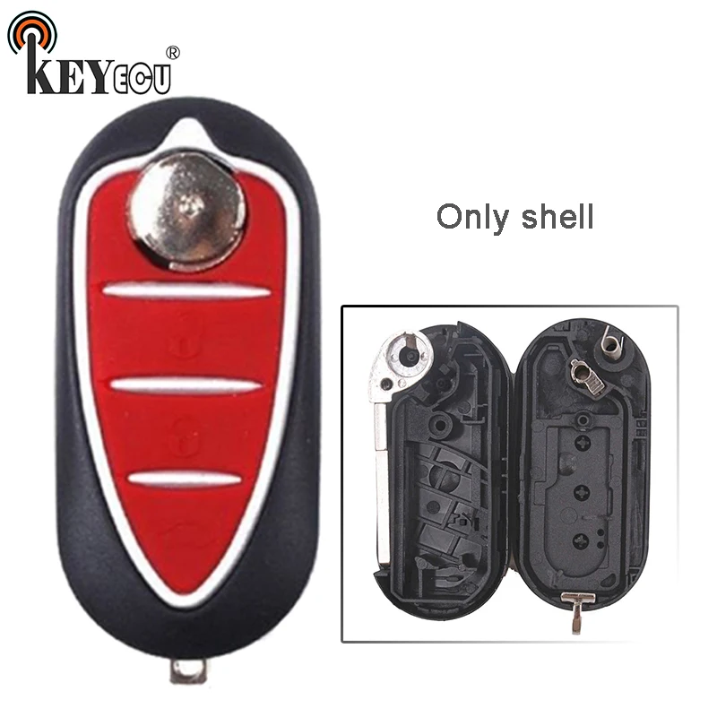 

KEYECU 10x for Alfa Romeo Mito Giulietta 159 GTA Brera Replacement 3 Button Flip Folding Remote Key Shell Case Fob