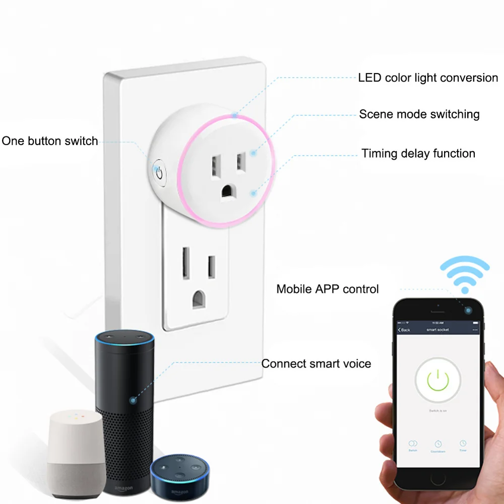 Wi Fi умная розетка с адаптером для розетки адаптер Amazon Alexa Echo Google Assistant Homekit Mini