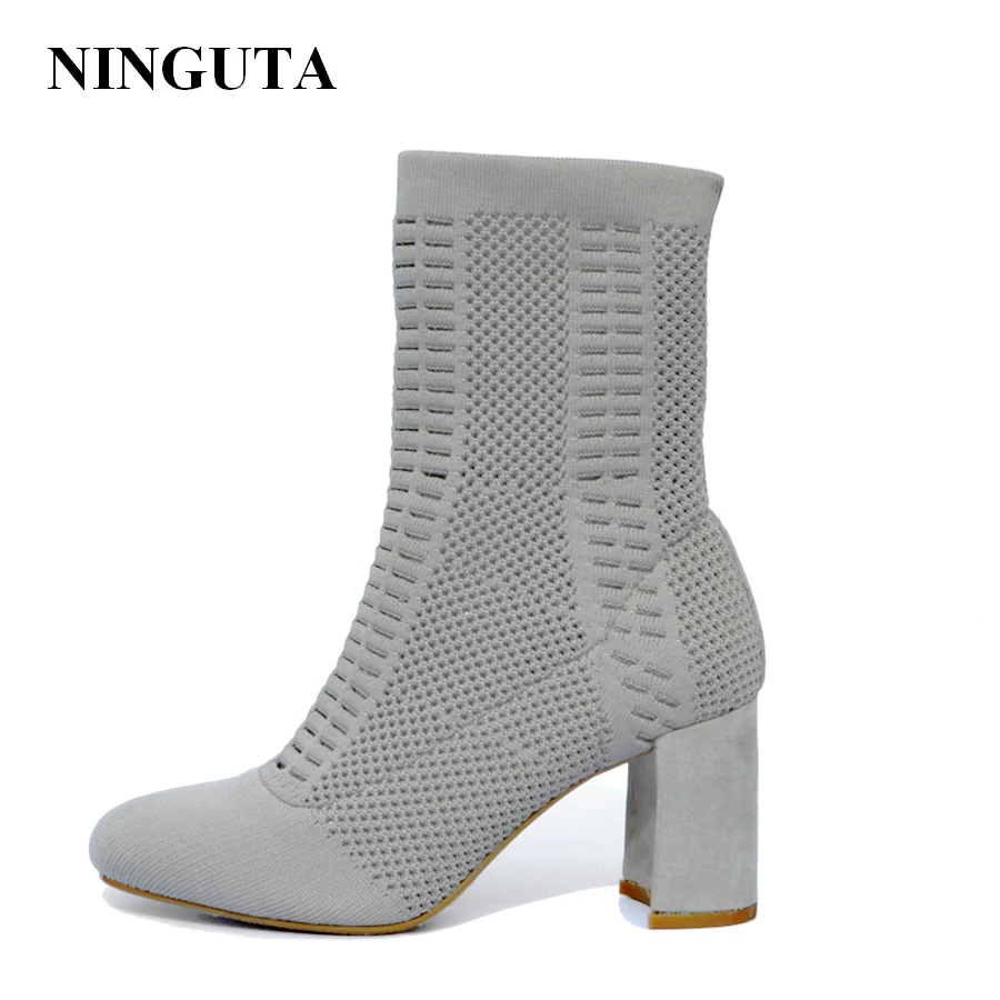 NINGUTA женские сапоги на высоком каблуке вязаные осенние модные 36 42|boots women shoes|shoes