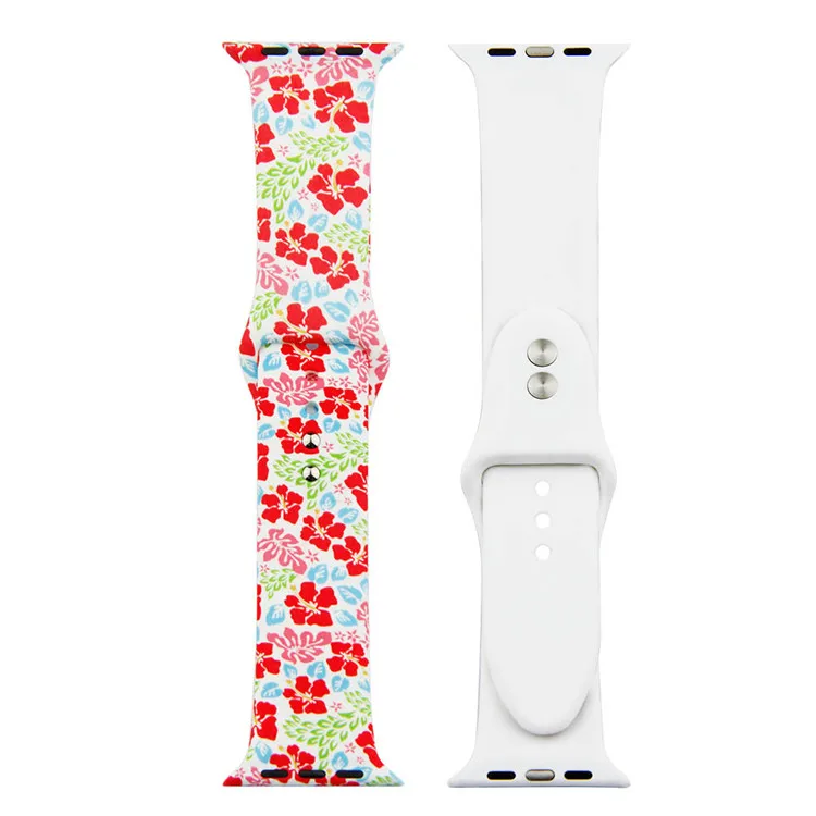Новый силиконовый ремешок с цветочным принтом для Apple Watch 42 мм 38 спортивный iwatch