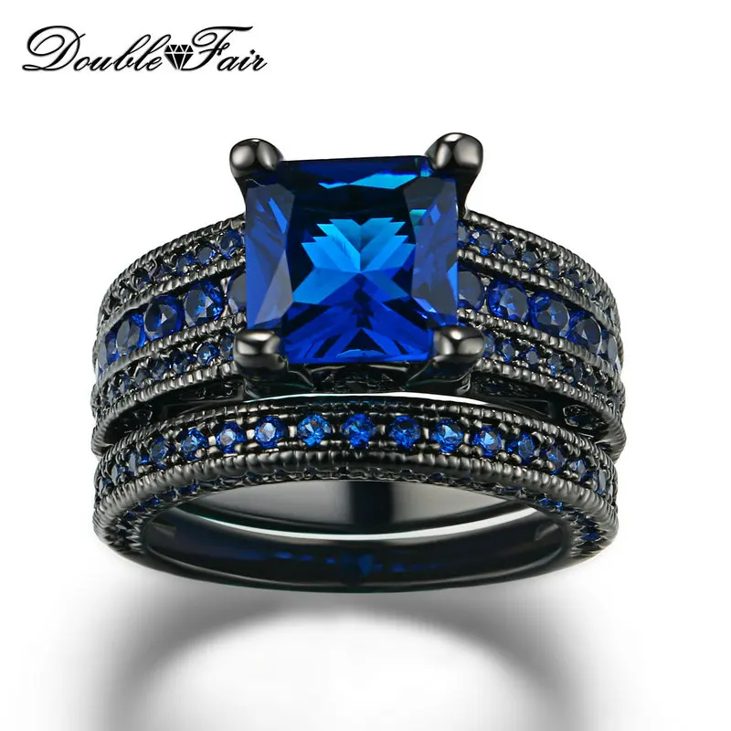 Двойные Роскошные Синие кольца для позвоночника набор черный золотой цвет