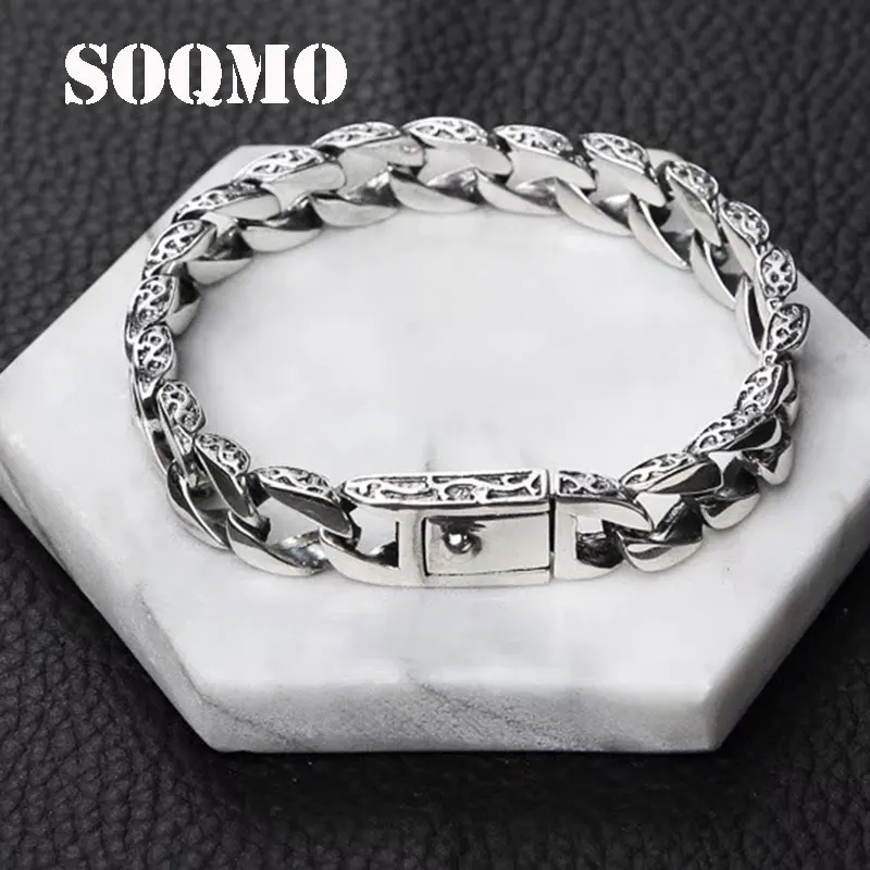 Мужской винтажный браслет SOQMO из 100% настоящего серебра 925 пробы 10 мм в