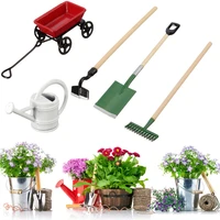 5pcs diy miniatura metal watering can pulling cart spade rake garden tools for children dolls house miniatures accessories set