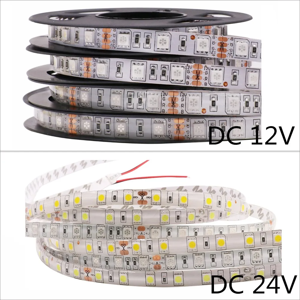 5050 RGB светодиодный светильник 12 В/24 В 60 Светодиодный s/m водонепроницаемый IP65 5050 белый/теплый белый/RGB гибкая лента светодиодный светильник 5 м/лот