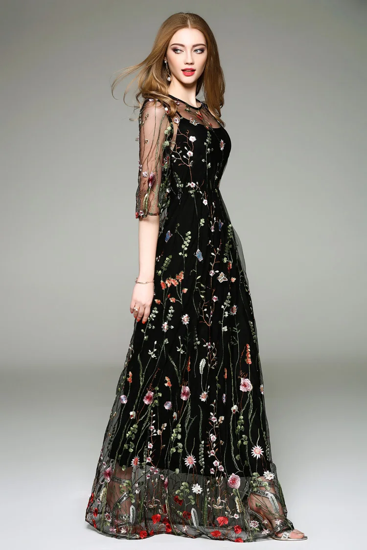 Женские длинные платья с круглым вырезом и вышивкой весна лето|fashion long dress|long