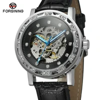 forsining top brand mens casual style automatic movement skeleton leather strap wrist watch with stone on sale fsg8012m3