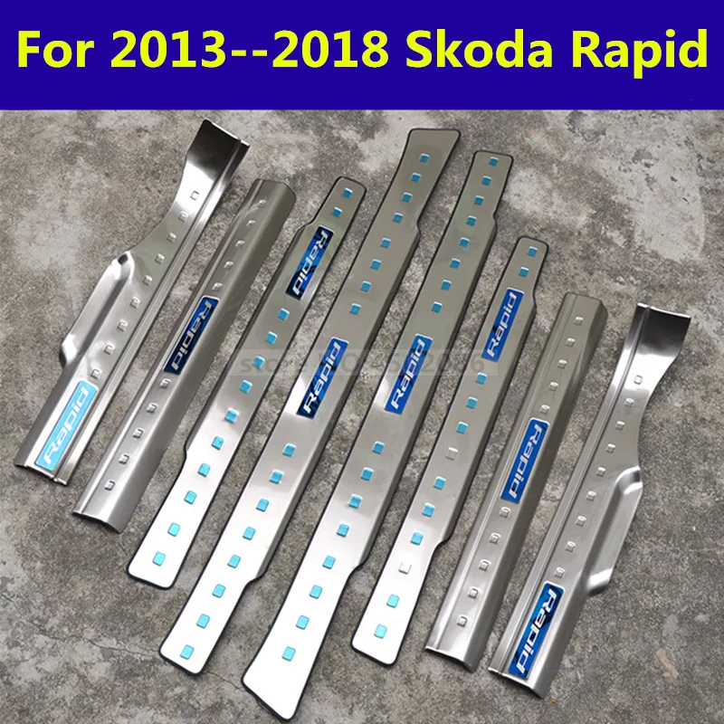 Нержавеющая сталь боковой порог Накладка подходит для 2013- Skoda Rapid 4 шт-8 шт