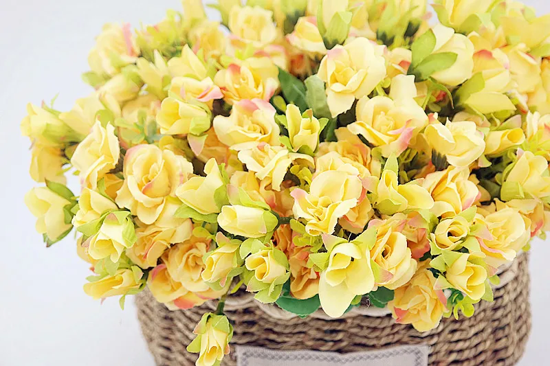 Floace высокое качество ротанговая корзина-ваза+ Цветы Роза искусственный цветок набор шелковые цветы для дома украшение подарок на день рождения