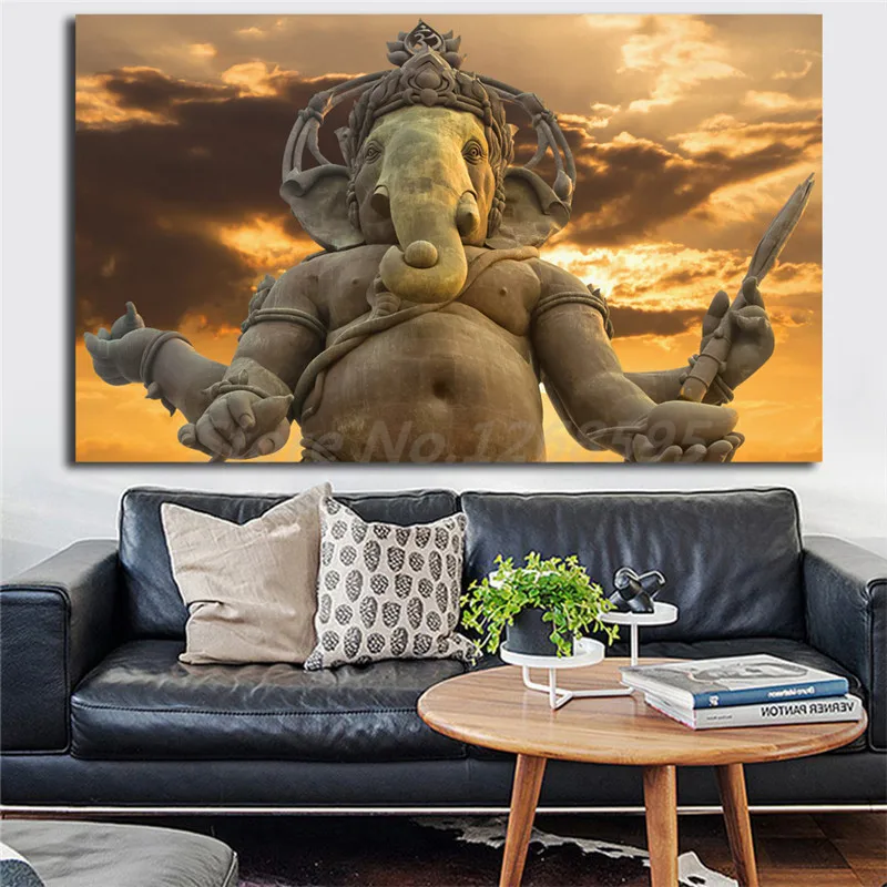 Ganesha статуя индуистского бога настенная живопись холст плакат и печать Картина