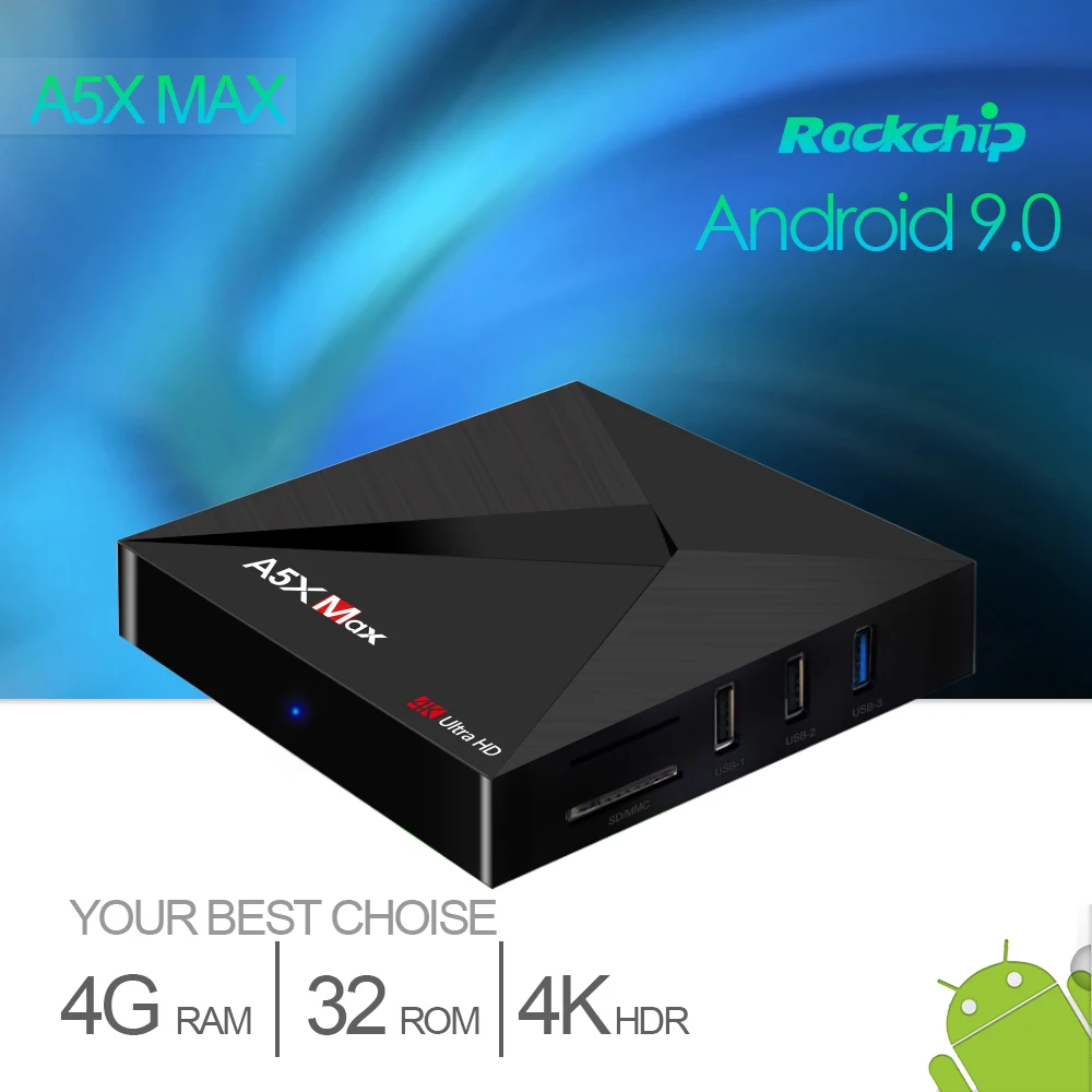 Smart ТВ BOX Android 9 0 RK3328 Quad Core коробка A5X MAX 4 ГБ Оперативная память 32 100 м LAN K HD H.265 DLNA Airplay