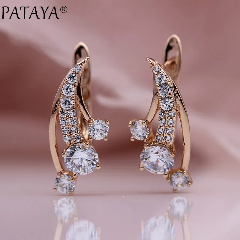 PATAYA, новинка, секторные Висячие серьги, 585, розовое золото, уникальные вечерние ювелирные изделия, Круглые, натуральный циркон, белая симметрия, милые серьги
