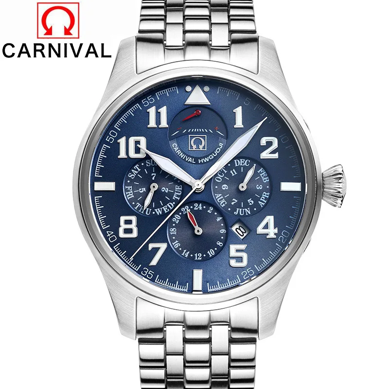 Steel blue dial Карнавальная бренд класса люкс Сапфир световой Для мужчин Часы автоматические механические часы человек Нержавеющая сталь Водонепроницаемый 100 М часы - Цвет: Steel blue dial