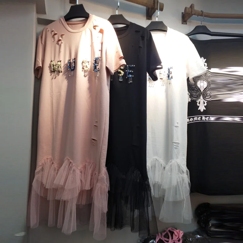 Женское длинное платье с коротким рукавом однотонное Сетчатое лоскутное