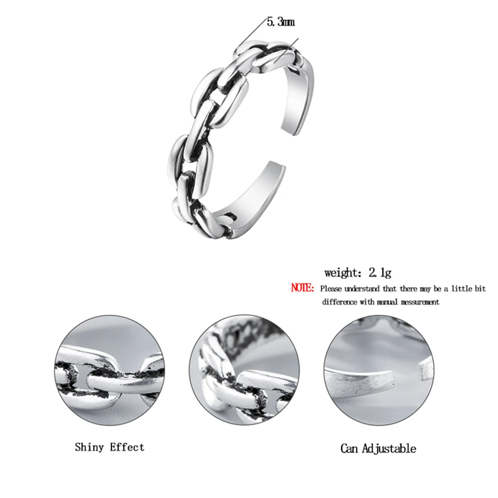 Cxwind Retro Cuban Link Band Ring Opening Simple Design Chain Rings Korea Style Jewelry Mens Hip Hopi Bijoux Femme | Украшения и