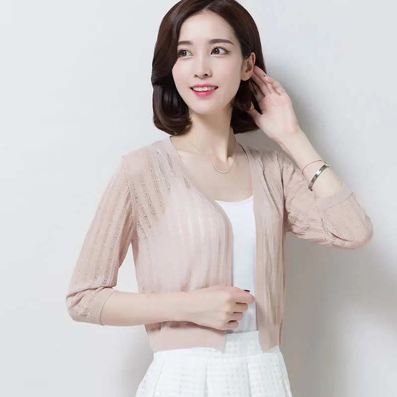 Женский летний льняной трикотажный кардиган тонкое вязаное пальто элегантная