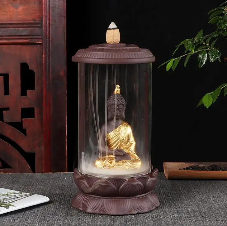 Buddha A Ганеша Будда водопад благовония горелка прозрачная акриловая крышка обратного потока ладан держатель кадильница для ароматерапии ремесла украшения - Цвет: Buddha A
