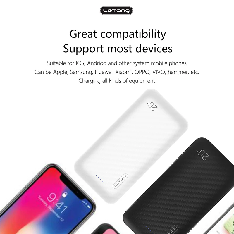 Letang Mini 20000 мАч power Bank USB C Быстрая Зарядка bank портативное Внешнее зарядное
