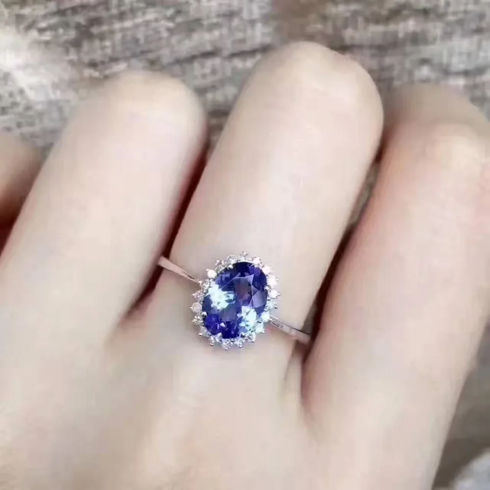 Кольцо женское из серебра 925 пробы с натуральным синим танзанитом|tanzanite stone ring|jewelry