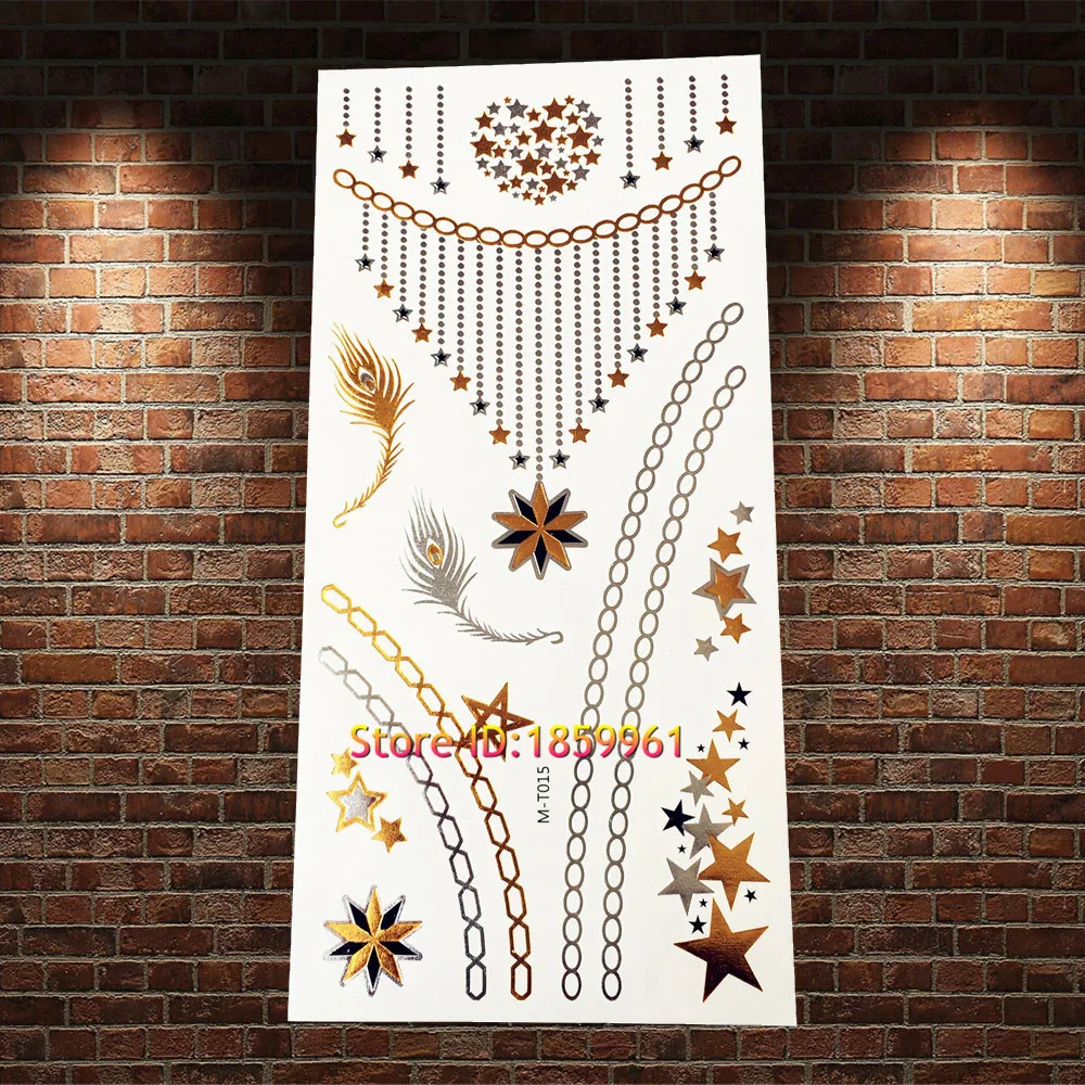 1 шт. Уникальная Золотая вспышка металлическая временная татуировка женский боди