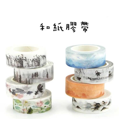 1 шт. китайский мыть Картина Пейзаж Стиль украсить Стикеры ленты школьные