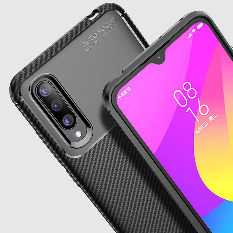 Luxury Carbon Fibe Phone Cover for Xiaomi Mi CC9 A3 Case Shockproof Soft Silicon TPU xiaom cc9e Lite | Мобильные телефоны и