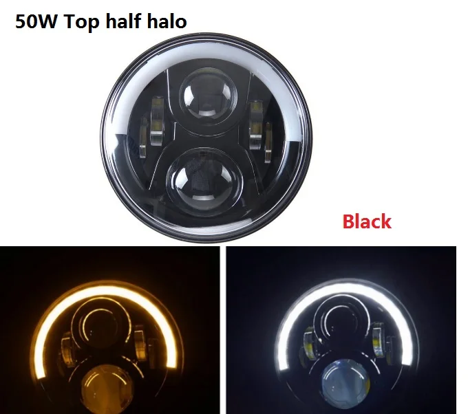 1pcs 50W top black 1X7 дюймов светодиодный головной светильник H4 Hi/Low Beam DRL налобный фонарь с поворотником halo светильник для jeep JK Niva VAZ внедорожный Lada 4x4 мотоцикл - Цвет: 1pcs 50W top black
